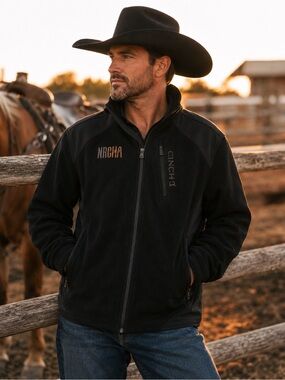 Vintage 2015 Cinch Men's Black Full-Zip Fleece Jacket